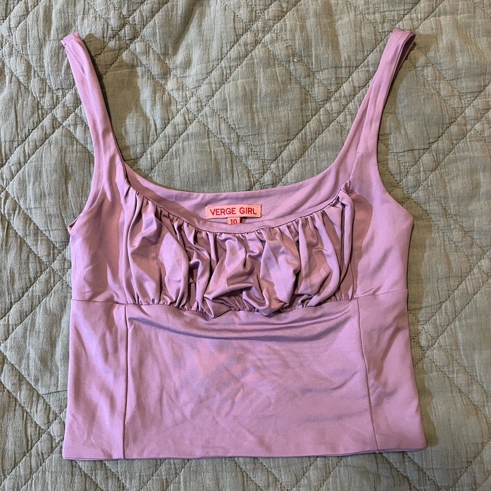 Verge Girl pastel purple rough rider bustier rouched tank crop cropped top